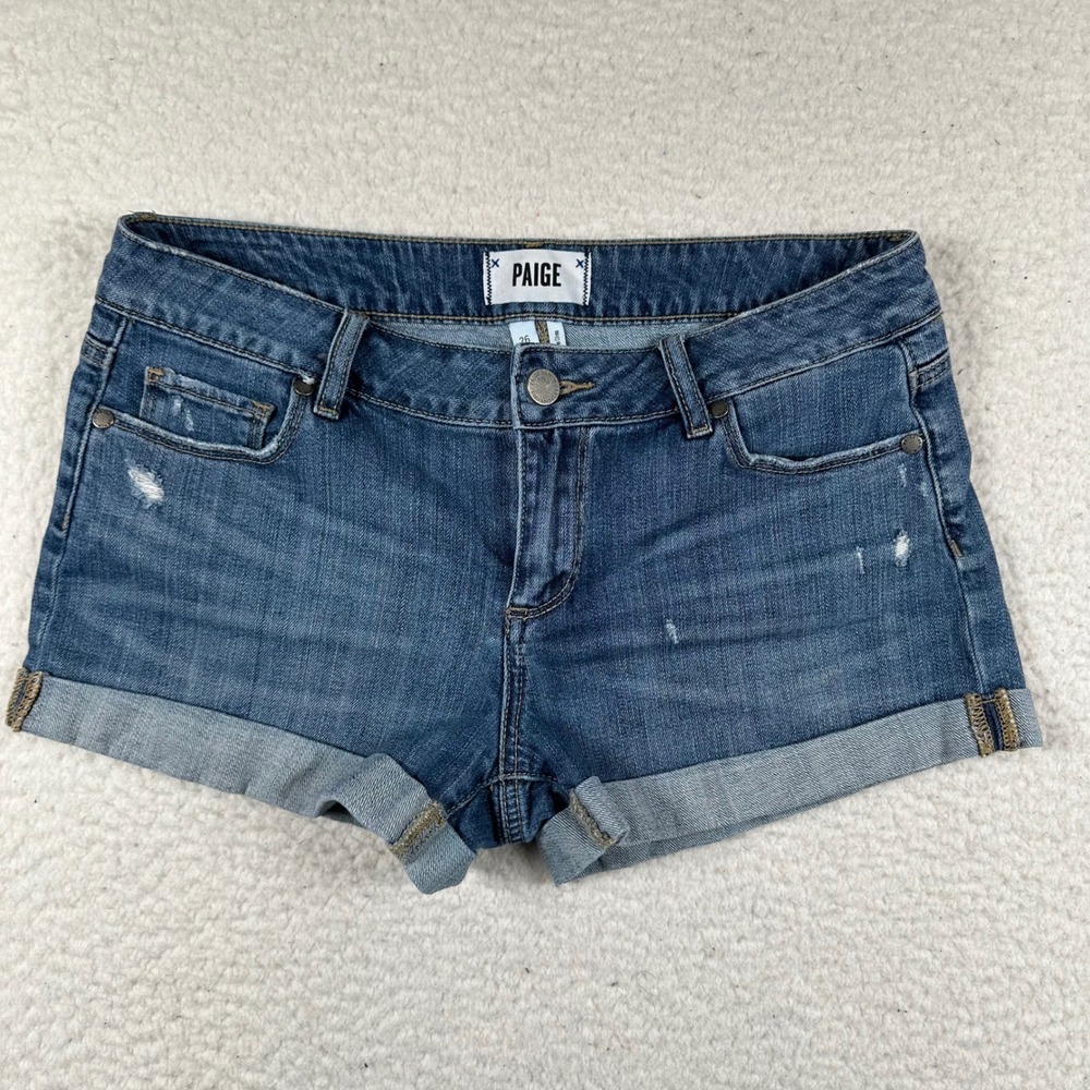 Paige Denim Shorts Womens Cuffed Distressed Low Rise 26 Boho Festival Classic